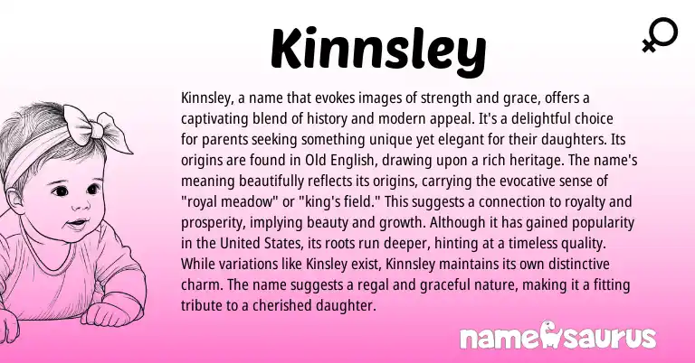 Infographic about Kinnsley name meaning, Kinnsley is a name from English origin(s).