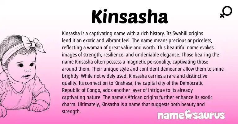Infographic about Kinsasha name meaning, Kinsasha is a name from Swahili origin(s).