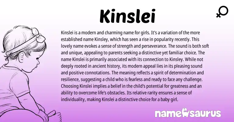 Infographic about Kinslei name meaning, Kinslei is a name from English origin(s).