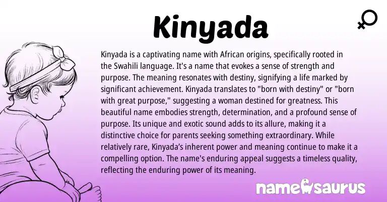 Infographic about Kinyada name meaning, Kinyada is a name from African origin(s).