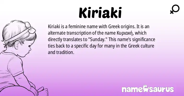 Infographic about Kiriaki name meaning, Kiriaki is a name from Greek origin(s).