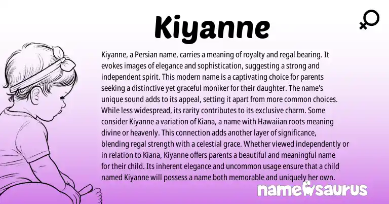 Infographic about Kiyanne name meaning, Kiyanne is a name from Persian origin(s).