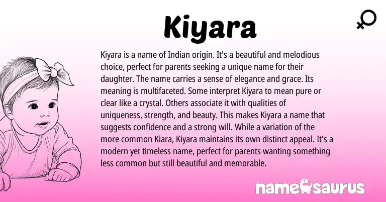Infographic about Kiyara name meaning, Kiyara is a name from Japanese, Persian, Indian origin(s).