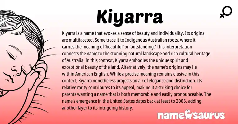 Infographic about Kiyarra name meaning, Kiyarra is a name from Australian origin(s).