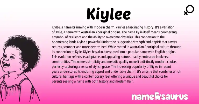 Infographic about Kiylee name meaning, Kiylee is a name from Australian, English origin(s).