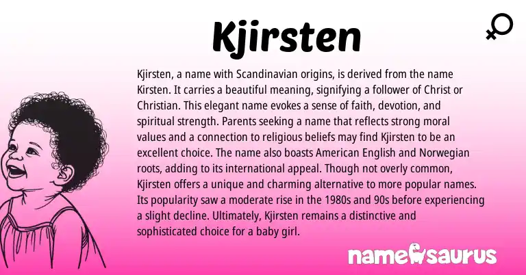 Infographic about Kjirsten name meaning, Kjirsten is a name from Scandinavian origin(s).