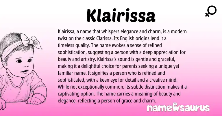 Infographic about Klairissa name meaning, Klairissa is a name from Other origin(s).