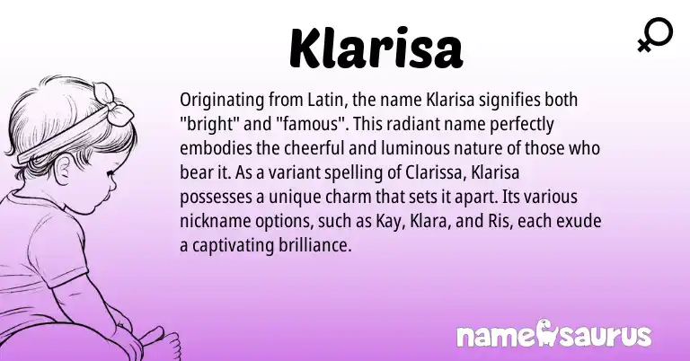 Infographic about Klarisa name meaning, Klarisa is a name from Latin origin(s).