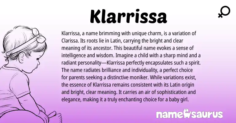 Infographic about Klarrissa name meaning, Klarrissa is a name from Latin origin(s).