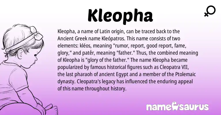 Infographic about Kleopha name meaning, Kleopha is a name from Ancient Greek, Latin origin(s).