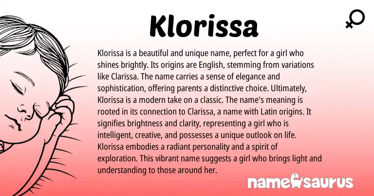 Infographic about Klorissa name meaning, Klorissa is a name from Latin, American origin(s).