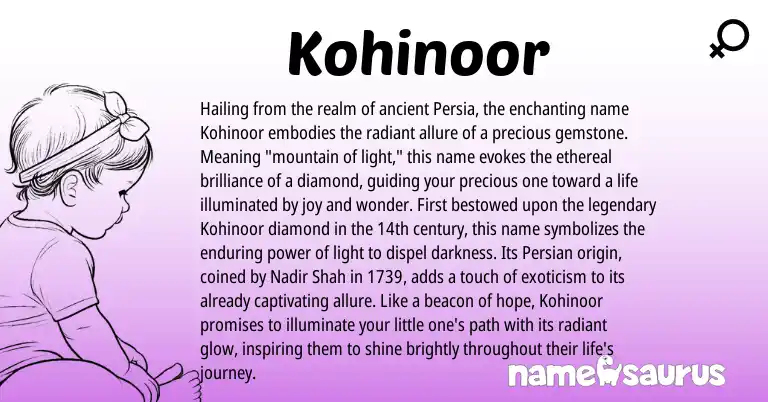Infographic about Kohinoor name meaning, Kohinoor is a name from Persian origin(s).