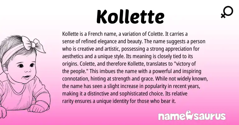 Infographic about Kollette name meaning, Kollette is a name from French origin(s).