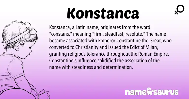 Infographic about Konstanca name meaning, Konstanca is a name from Roman, Christianity, Latin origin(s).