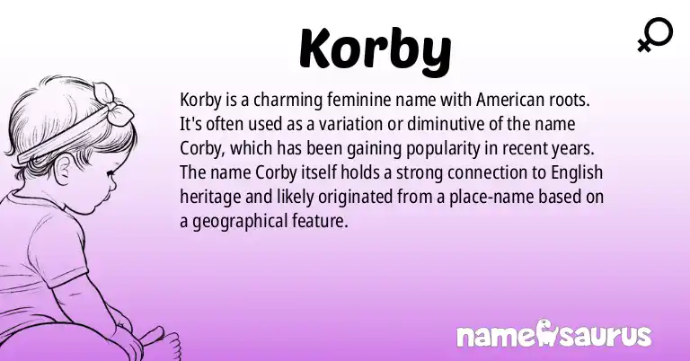 Infographic about Korby name meaning, Korby is a name from American origin(s).