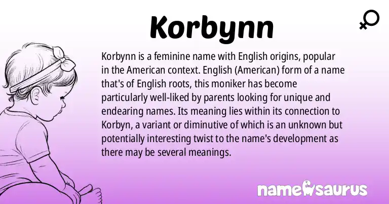 Infographic about Korbynn name meaning, Korbynn is a name from English, English (American) origin(s).