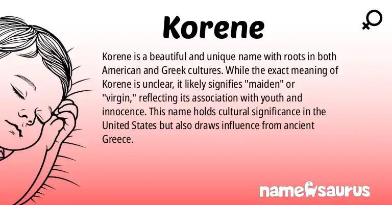 Infographic about Korene name meaning, Korene is a name from American, Greek origin(s).
