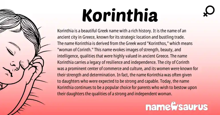Infographic about Korinthia name meaning, Korinthia is a name from Greece, Greek origin(s).