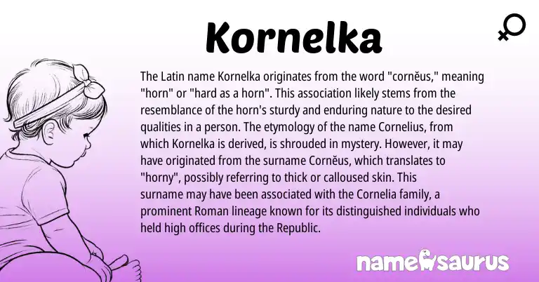 Infographic about Kornelka name meaning, Kornelka is a name from Roman, Latin origin(s).