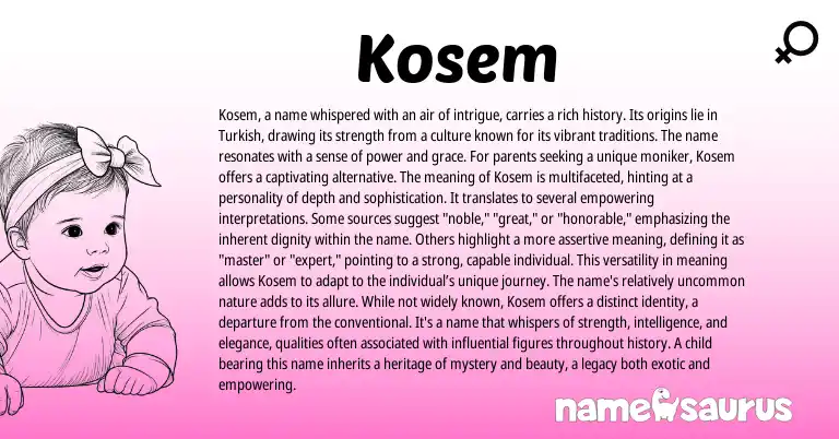 Infographic about Kosem name meaning, Kosem is a name from Turkish origin(s).