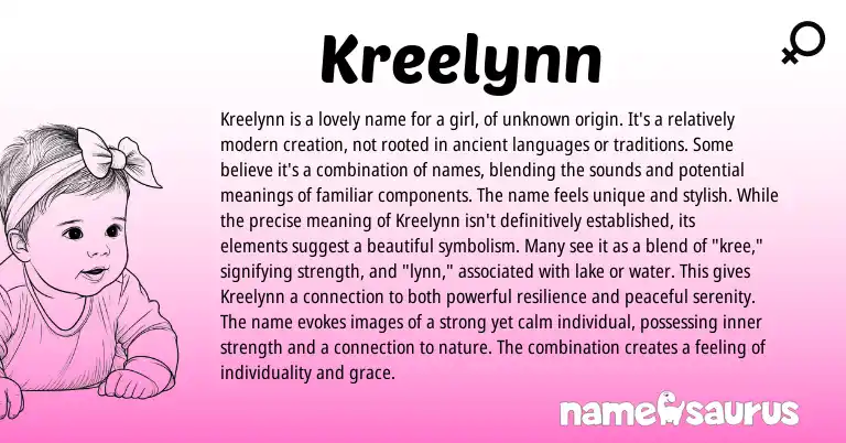 Infographic about Kreelynn name meaning, Kreelynn is a name from American origin(s).