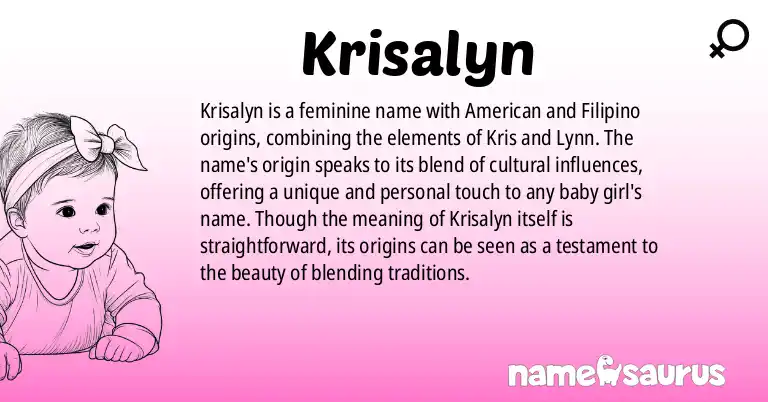 Infographic about Krisalyn name meaning, Krisalyn is a name from American, Filipino origin(s).
