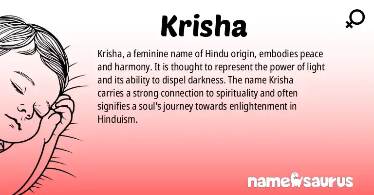 Infographic about Krisha name meaning, Krisha is a name from Hinduism origin(s).