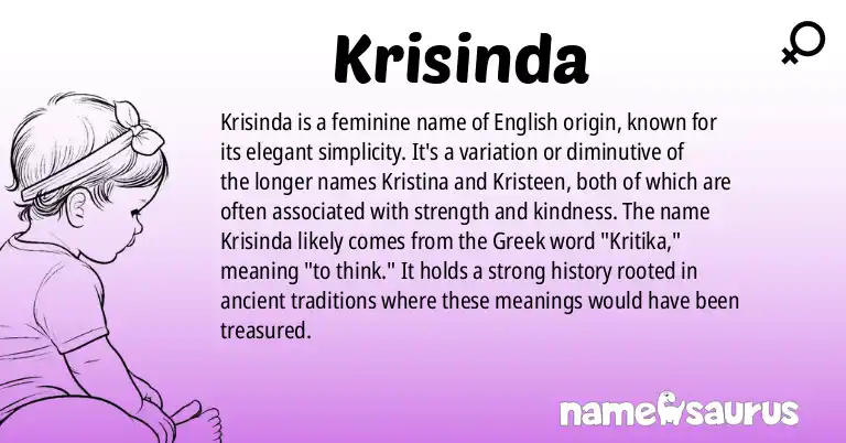 Infographic about Krisinda name meaning, Krisinda is a name from English origin(s).