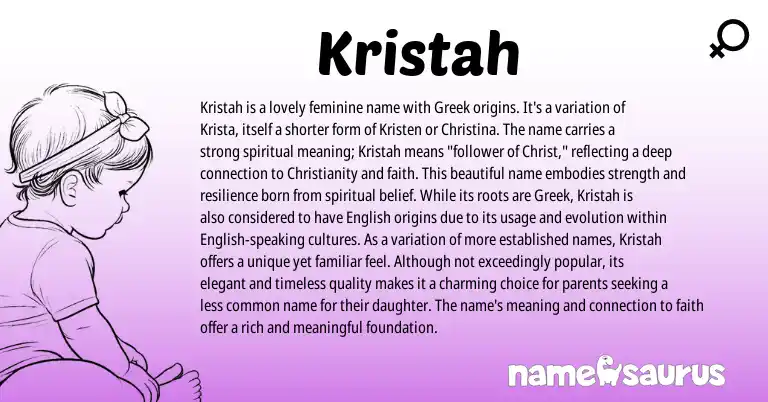 Infographic about Kristah name meaning, Kristah is a name from Greek origin(s).