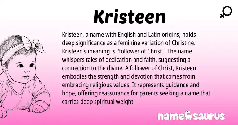 Infographic about Kristeen name meaning, Kristeen is a name from English, Latin origin(s).