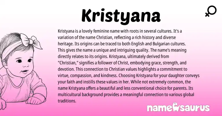 Infographic about Kristyana name meaning, Kristyana is a name from Bulgarian, Ga origin(s).