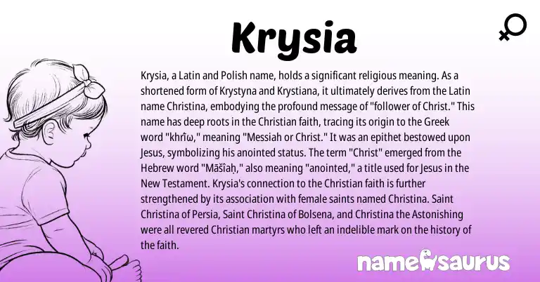 Infographic about Krysia name meaning, Krysia is a name from Polish, Latin, Hebrew, Greek origin(s).