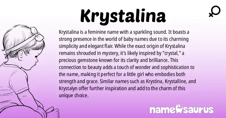 Infographic about Krystalina name meaning, Krystalina is a name from N/A origin(s).