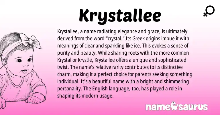 Infographic about Krystallee name meaning, Krystallee is a name from English, Greek origin(s).