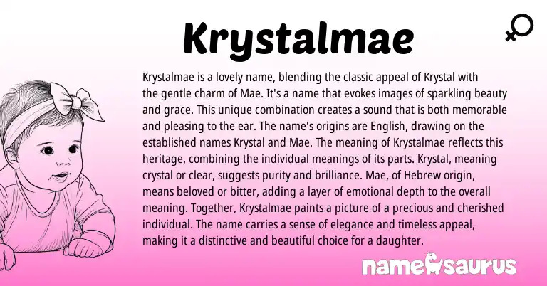 Infographic about Krystalmae name meaning, Krystalmae is a name from English origin(s).