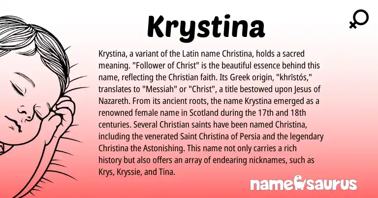 Infographic about Krystina name meaning, Krystina is a name from Latin, Greek origin(s).