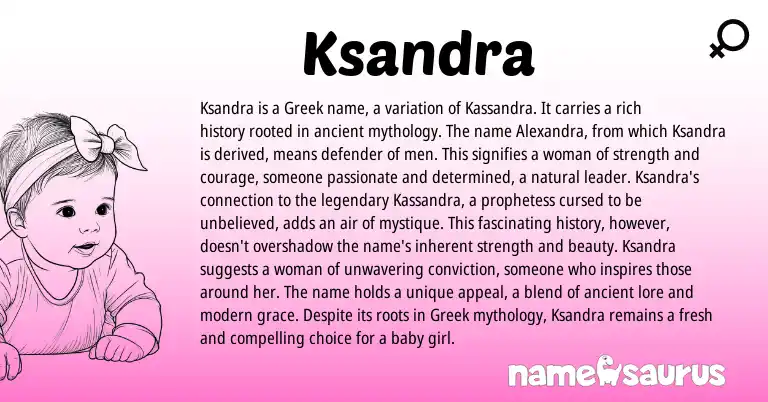 Infographic about Ksandra name meaning, Ksandra is a name from Greek origin(s).