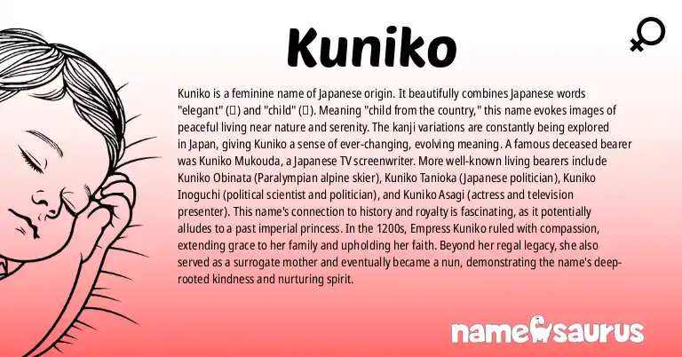 Infographic about Kuniko name meaning, Kuniko is a name from Japanese origin(s).