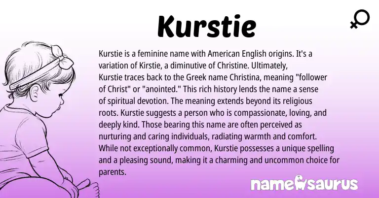 Infographic about Kurstie name meaning, Kurstie is a name from Greek origin(s).