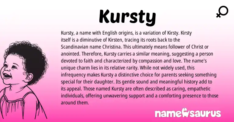 Infographic about Kursty name meaning, Kursty is a name from Scandinavian origin(s).