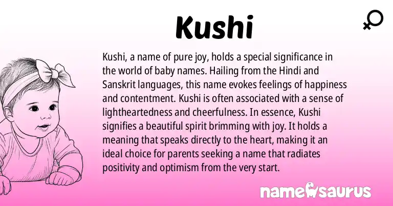 Infographic about Kushi name meaning, Kushi is a name from Hindi origin(s).