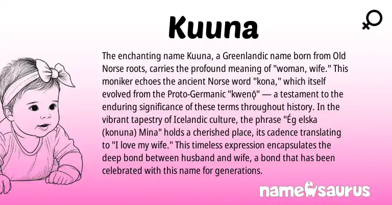 Infographic about Kuuna name meaning, Kuuna is a name from Old Norse, Icelandic, Greenlandic, Germanic, Norse origin(s).