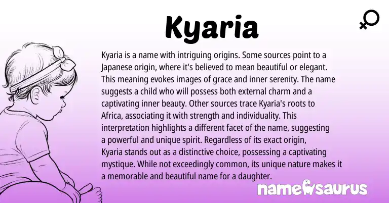 Infographic about Kyaria name meaning, Kyaria is a name from Japanese origin(s).