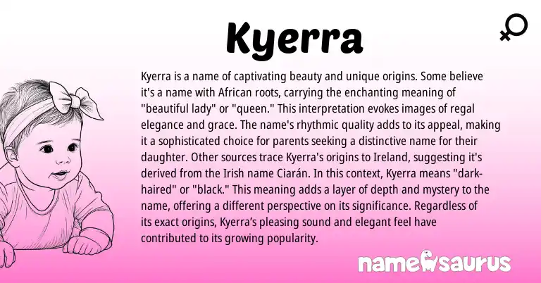 Infographic about Kyerra name meaning, Kyerra is a name from African origin(s).