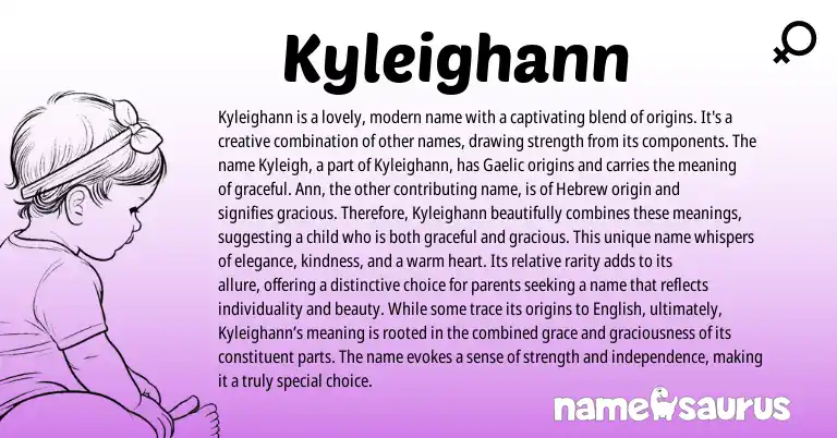 Infographic about Kyleighann name meaning, Kyleighann is a name from Gaelic, Hebrew origin(s).