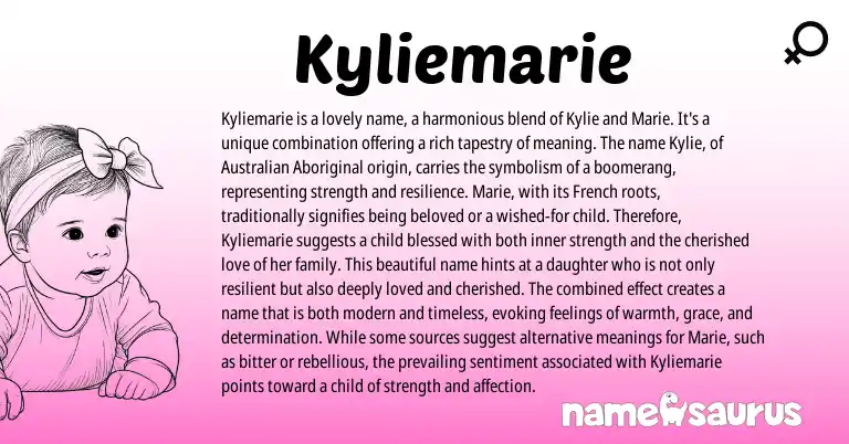 Infographic about Kyliemarie name meaning, Kyliemarie is a name from Australian, French origin(s).
