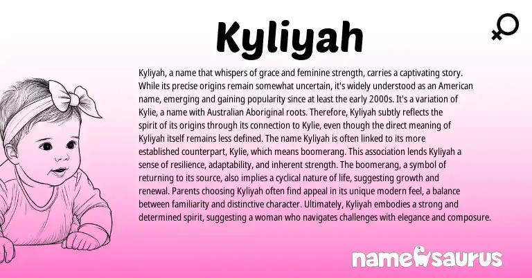 Infographic about Kyliyah name meaning, Kyliyah is a name from Australian origin(s).