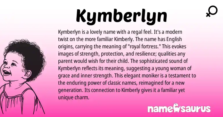 Infographic about Kymberlyn name meaning, Kymberlyn is a name from English, American origin(s).