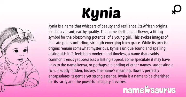 Infographic about Kynia name meaning, Kynia is a name from African origin(s).