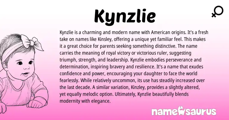 Infographic about Kynzlie name meaning, Kynzlie is a name from American origin(s).